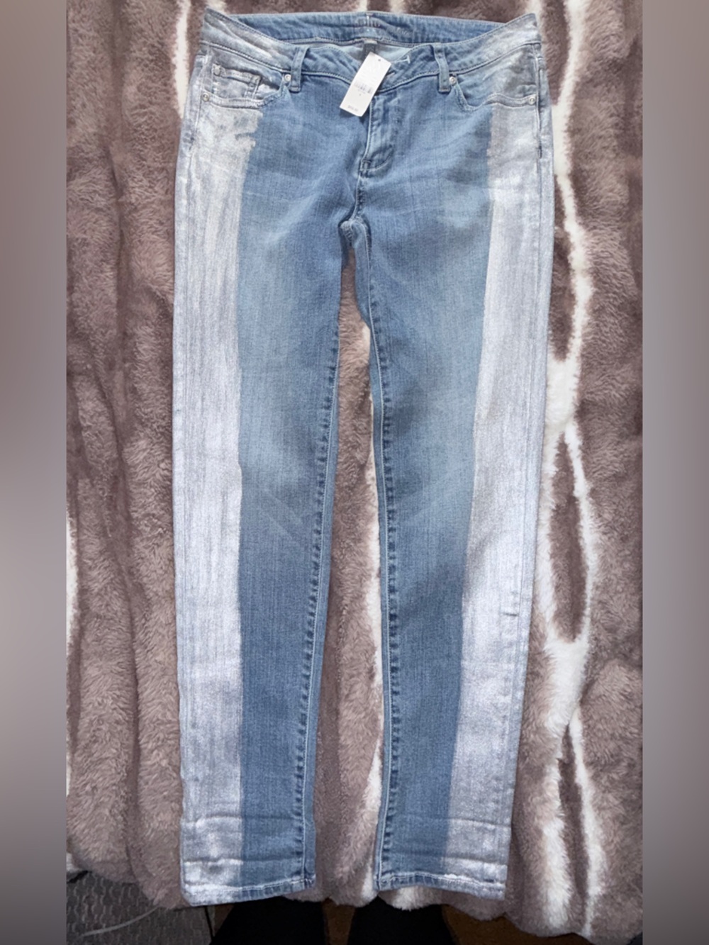 New York & Company Two-Tone Light and Medium Blue Skinny Jeans with Side Panels